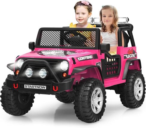 Costzon 2-Seater Ride on Truck, 12V Battery Powered Electric Vehicle w/Remote Control, 2 Speeds, Spring Suspension, LED Light, Horn, Music/ MP3, 2 Doors Open, Ride on Car for Kids (White) in Saudi Arabia