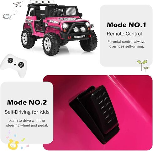 Costzon 2-Seater Ride on Truck, 12V Battery Powered Electric Vehicle w/Remote Control, 2 Speeds, Spring Suspension, LED Light, Horn, Music/ MP3, 2 Doors Open, Ride on Car for Kids (White) in Saudi Arabia