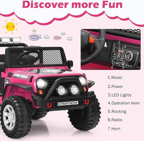 Costzon 2-Seater Ride on Truck, 12V Battery Powered Electric Vehicle w/Remote Control, 2 Speeds, Spring Suspension, LED Light, Horn, Music/ MP3, 2 Doors Open, Ride on Car for Kids (White) in Saudi Arabia