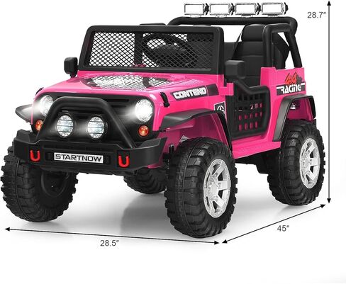 Costzon 2-Seater Ride on Truck, 12V Battery Powered Electric Vehicle w/Remote Control, 2 Speeds, Spring Suspension, LED Light, Horn, Music/ MP3, 2 Doors Open, Ride on Car for Kids (White) in Saudi Arabia