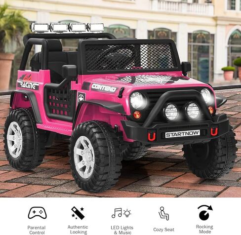 Costzon 2-Seater Ride on Truck, 12V Battery Powered Electric Vehicle w/Remote Control, 2 Speeds, Spring Suspension, LED Light, Horn, Music/ MP3, 2 Doors Open, Ride on Car for Kids (White) in Saudi Arabia