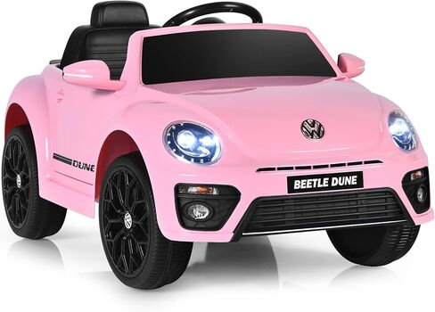 Costzon Ride on Car, 12V Licensed Volkswagen Beetle Battery Powered Vehicle w/Remote Control, Spring Suspension, Lights, USB, Horn, Music, 4 Wheeler for Boy Girl Gift, Electric Car for Kids, Pink in Saudi Arabia