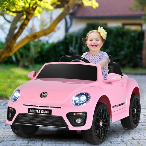 Costzon Ride on Car, 12V Licensed Volkswagen Beetle Battery Powered Vehicle w/Remote Control, Spring Suspension, Lights, USB, Horn, Music, 4 Wheeler for Boy Girl Gift, Electric Car for Kids, Pink in Saudi Arabia