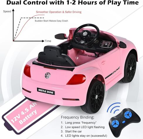 Costzon Ride on Car, 12V Licensed Volkswagen Beetle Battery Powered Vehicle w/Remote Control, Spring Suspension, Lights, USB, Horn, Music, 4 Wheeler for Boy Girl Gift, Electric Car for Kids, Pink in Saudi Arabia