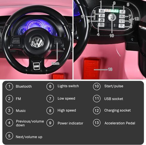 Costzon Ride on Car, 12V Licensed Volkswagen Beetle Battery Powered Vehicle w/Remote Control, Spring Suspension, Lights, USB, Horn, Music, 4 Wheeler for Boy Girl Gift, Electric Car for Kids, Pink in Saudi Arabia
