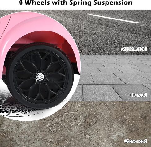 Costzon Ride on Car, 12V Licensed Volkswagen Beetle Battery Powered Vehicle w/Remote Control, Spring Suspension, Lights, USB, Horn, Music, 4 Wheeler for Boy Girl Gift, Electric Car for Kids, Pink in Saudi Arabia