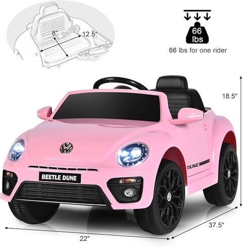 Costzon Ride on Car, 12V Licensed Volkswagen Beetle Battery Powered Vehicle w/Remote Control, Spring Suspension, Lights, USB, Horn, Music, 4 Wheeler for Boy Girl Gift, Electric Car for Kids, Pink in Saudi Arabia