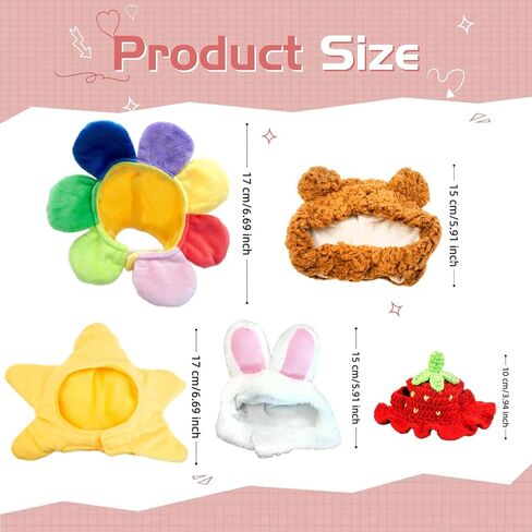 5 Pieces Cat Hat Adorable Cat Costume Outfit Bunny Hat with Ears Funny Mane Hat for Cats and Small Dogs Kitten Puppy Party Costume Accessory Headwear (Brown Bear-Flower-Starfish-Rabbit-Strawberry) in Kuwait