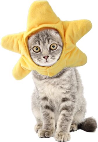 5 Pieces Cat Hat Adorable Cat Costume Outfit Bunny Hat with Ears Funny Mane Hat for Cats and Small Dogs Kitten Puppy Party Costume Accessory Headwear (Brown Bear-Flower-Starfish-Rabbit-Strawberry) in Kuwait