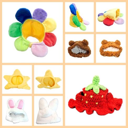 5 Pieces Cat Hat Adorable Cat Costume Outfit Bunny Hat with Ears Funny Mane Hat for Cats and Small Dogs Kitten Puppy Party Costume Accessory Headwear (Brown Bear-Flower-Starfish-Rabbit-Strawberry) in Kuwait