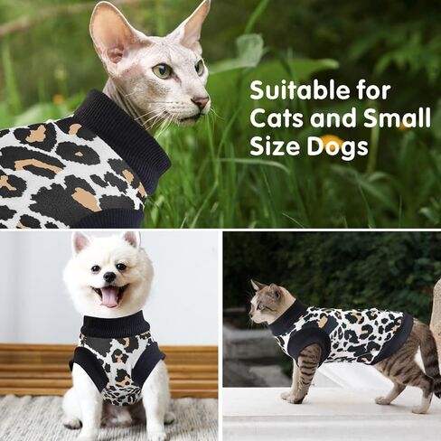 Idepet Cat Clothes Kitten Sweater Soft Kitten Shirt Cute Leopard Print Kitty Vest Pullover Pajamas Jumpsuit Cotton Apparel for Hairless Cats &Puppy (White,XS) in Saudi Arabia