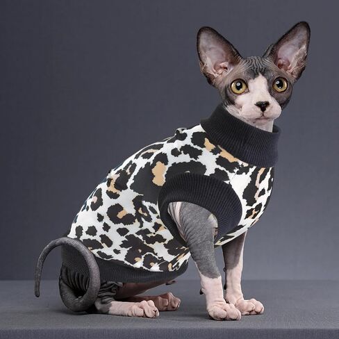 Idepet Cat Clothes Kitten Sweater Soft Kitten Shirt Cute Leopard Print Kitty Vest Pullover Pajamas Jumpsuit Cotton Apparel for Hairless Cats &Puppy (White,XS) in Saudi Arabia