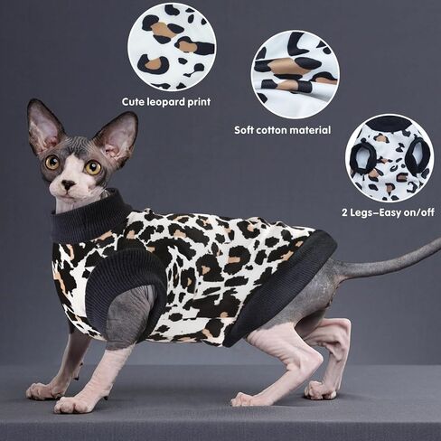 Idepet Cat Clothes Kitten Sweater Soft Kitten Shirt Cute Leopard Print Kitty Vest Pullover Pajamas Jumpsuit Cotton Apparel for Hairless Cats &Puppy (White,XS) in Saudi Arabia