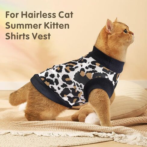 Idepet Cat Clothes Kitten Sweater Soft Kitten Shirt Cute Leopard Print Kitty Vest Pullover Pajamas Jumpsuit Cotton Apparel for Hairless Cats &Puppy (White,XS) in Saudi Arabia