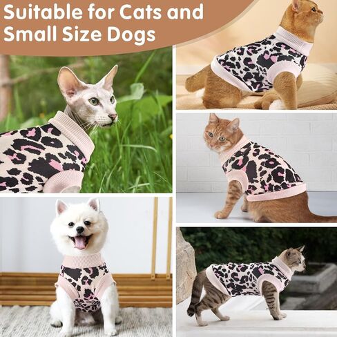 Idepet Cat Clothes Kitten Sweater Soft Kitten Shirt Cute Leopard Print Kitty Vest Pullover Pajamas Jumpsuit Cotton Apparel for Hairless Cats &Puppy (White,XS) in Saudi Arabia
