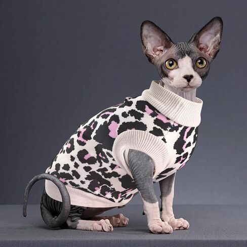 Idepet Cat Clothes Kitten Sweater Soft Kitten Shirt Cute Leopard Print Kitty Vest Pullover Pajamas Jumpsuit Cotton Apparel for Hairless Cats &Puppy (White,XS) in Saudi Arabia