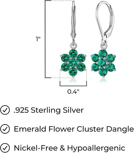 MORGAN & PAIGE .925 Sterling Silver Gemstone Birthstone Flower Cluster Leverback Dangle Drop Earrings for Women - Hypoallergenic Jewelry in Saudi Arabia