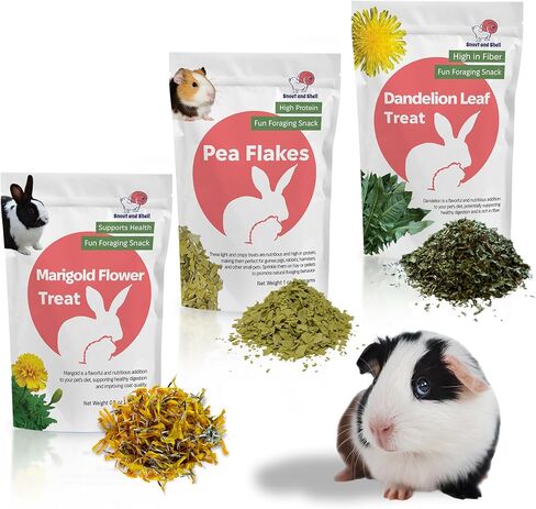 Snout and Shell Small Animal Treats – Pea Flakes, Dandelion Leaf (1oz), Marigold Flowers (0.5oz) – Natural Foraging Snacks for Rabbits, Guinea Pigs, Chinchillas, Hamsters & More in Kuwait