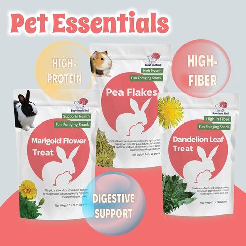Snout and Shell Small Animal Treats – Pea Flakes, Dandelion Leaf (1oz), Marigold Flowers (0.5oz) – Natural Foraging Snacks for Rabbits, Guinea Pigs, Chinchillas, Hamsters & More in Kuwait
