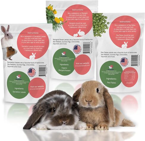 Snout and Shell Small Animal Treats – Pea Flakes, Dandelion Leaf (1oz), Marigold Flowers (0.5oz) – Natural Foraging Snacks for Rabbits, Guinea Pigs, Chinchillas, Hamsters & More in Kuwait