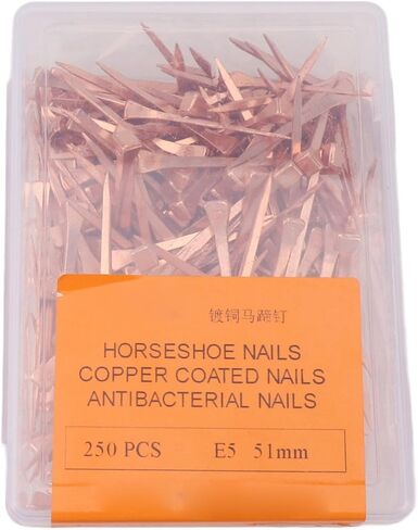 250pcs مسامير حدوة حدوة حصان ، أدوات حدوة الحصان المطلية بالنحاس لتدريب الخيول على ركوب الفروسية الرياضية (47.5 ملم) in Kuwait