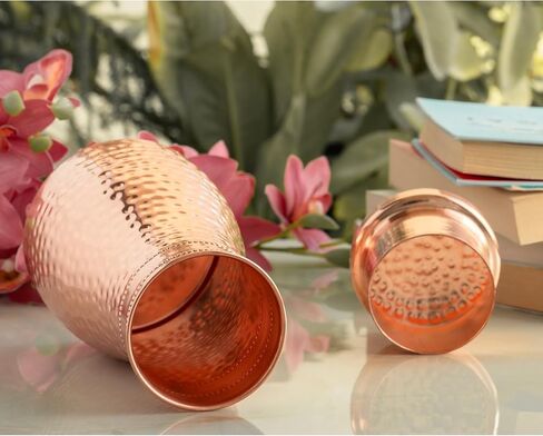 Indian Art Villa Pure Copper Bedroom Water Bottle With Inbuilt Glass & Hammered Shine Design, Drinkware, Storage Purpose, Volume-37 Oz in Saudi Arabia