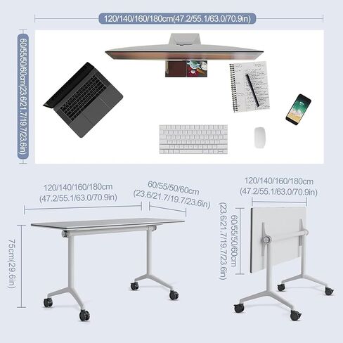 Conference Table, Folding Conference Room Tables Office Table Flip Top Mobile Meeting Training Tables with Wheels, Seminar Boardroom Table for Home Office Classr (8, M1908, 47.2inch) in Saudi Arabia