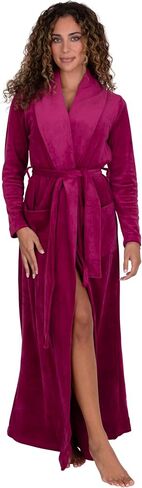Be Relax Terry Velour Robe - Made of Polyester, Shawl Collar Robe with Belt & Side Pockets, Soft & Warm Bathrobe for Women in Saudi Arabia