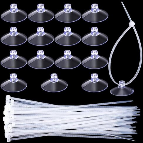PAGOW 15 Pcs Aquarium Suction Cups with 30pcs Zip Ties, Suction Cup for Fish Tank Plants Binding Moss Shrimp Nest Landscape Fixation, Utility Sucker Pad Without Hooks for Kitchen Hanging Organization in Saudi Arabia