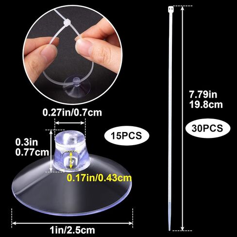 PAGOW 15 Pcs Aquarium Suction Cups with 30pcs Zip Ties, Suction Cup for Fish Tank Plants Binding Moss Shrimp Nest Landscape Fixation, Utility Sucker Pad Without Hooks for Kitchen Hanging Organization in Saudi Arabia