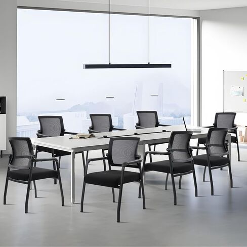 كرسي استقبال ضيف شبكي لا عجلات ، كرسي ذراع مع الدعم القطني المريح ووسادة مقاعد سميكة ، كراسي غرفة الانتظار لمؤتمر ضغط كنيسة المدرسة ، الأسود ، 8 عبوة in Kuwait