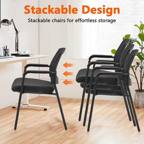 CLATINA Stacking Chairs, Stackable Waiting Room Chair No Wheels with Armrest and Lumber Support, Ergonomic Mesh Office Arm Chair Reception Guest Chairs for Home Conference Lobby Church School, Grey in Kuwait