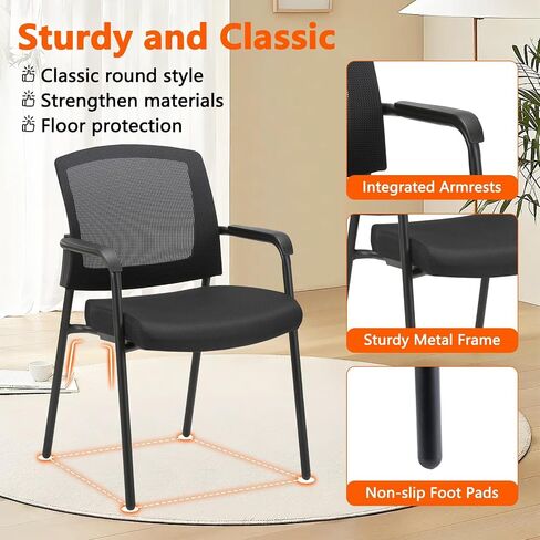 CLATINA Stacking Chairs, Stackable Waiting Room Chair No Wheels with Armrest and Lumber Support, Ergonomic Mesh Office Arm Chair Reception Guest Chairs for Home Conference Lobby Church School, Grey in Kuwait