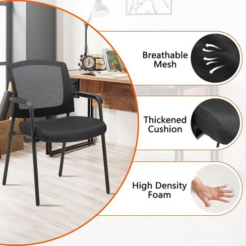 CLATINA Stacking Chairs, Stackable Waiting Room Chair No Wheels with Armrest and Lumber Support, Ergonomic Mesh Office Arm Chair Reception Guest Chairs for Home Conference Lobby Church School, Grey in Kuwait