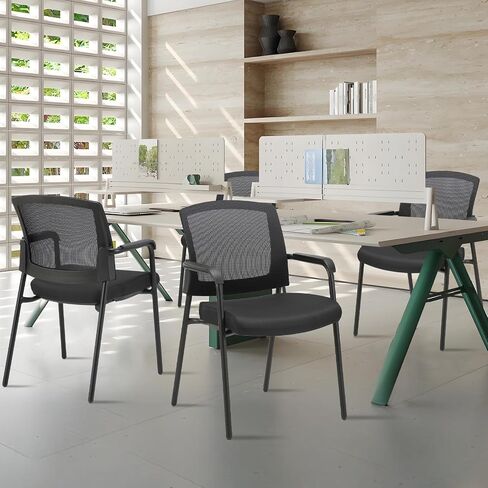 CLATINA Stacking Chairs, Stackable Waiting Room Chair No Wheels with Armrest and Lumber Support, Ergonomic Mesh Office Arm Chair Reception Guest Chairs for Home Conference Lobby Church School, Grey in Kuwait