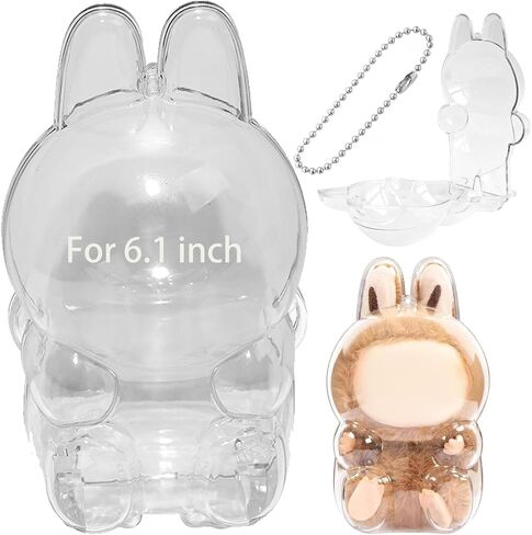 Clear Protective Case Compatible with Labubu The Monsters Exciting Macaron,with Nylon Rope Buckle&Hard Box+Double-Sided Tape 1-Set（NOT Included Doll in Saudi Arabia