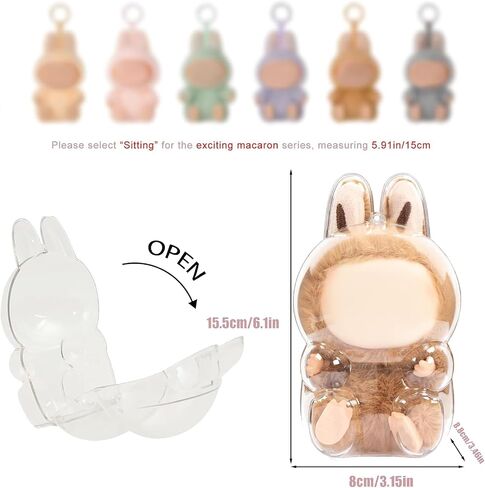 Clear Protective Case Compatible with Labubu The Monsters Exciting Macaron,with Nylon Rope Buckle&Hard Box+Double-Sided Tape 1-Set（NOT Included Doll in Saudi Arabia
