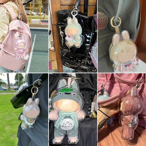 Clear Protective Case Compatible with Labubu The Monsters Exciting Macaron,with Nylon Rope Buckle&Hard Box+Double-Sided Tape 1-Set（NOT Included Doll in Saudi Arabia
