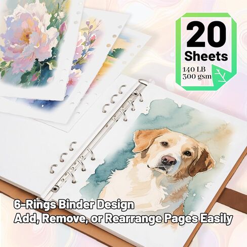 Professional Watercolor Sketchbook with 6-Ring Binder, 20 Sheets 300GSM/140lb 100% Cotton Acid-Free Cold Press Paper, 9.25" x 6.3" Textured Art Journal for Artists, Students & Adults (Blue) in Saudi Arabia