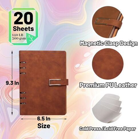 Professional Watercolor Sketchbook with 6-Ring Binder, 20 Sheets 300GSM/140lb 100% Cotton Acid-Free Cold Press Paper, 9.25" x 6.3" Textured Art Journal for Artists, Students & Adults (Blue) in Saudi Arabia
