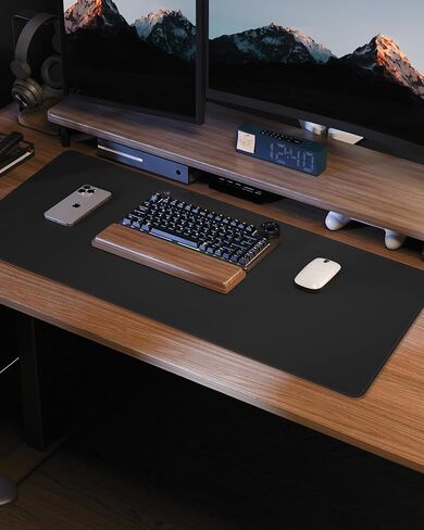 Dual-Sided Leather Desk Pad Protector- Non-Slip PU Desk Mat, Small Waterproof Office Blotter for Keyboard & Mouse | Desktop Mat | Home Office Accessories (31.5"x15.7",Black) in Saudi Arabia