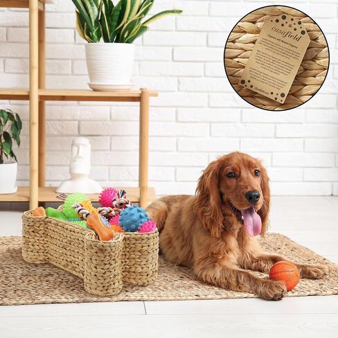 Casafield Dog Bone Shaped Storage Basket - Natural, Large Woven Water Hyacinth Pet Toy Organizer Bin in Saudi Arabia