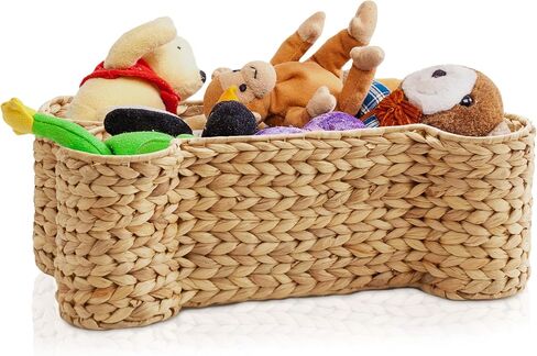 Casafield Dog Bone Shaped Storage Basket - Natural, Large Woven Water Hyacinth Pet Toy Organizer Bin in Saudi Arabia