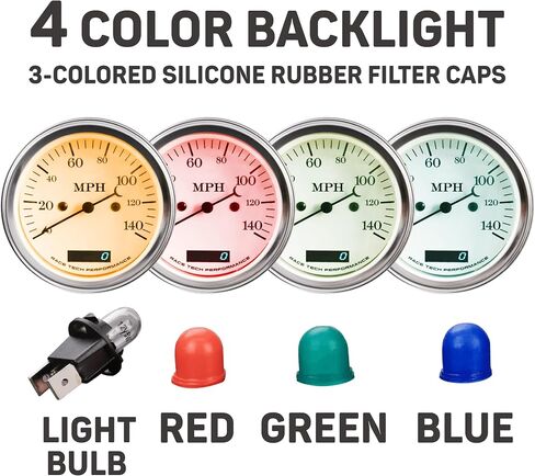 RaceTech Classic 1 Serious Mechanical 6 Gauge Set White Dial for Car's Instrument Cluster - Includes Speedometer & Tachometer - Volt, Fuel Level, Water Temperature & Oil Pressure Gauge in Kuwait