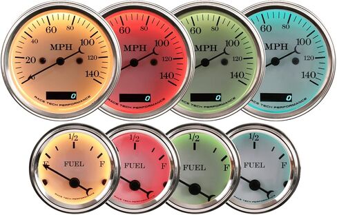 RaceTech Classic 1 Serious Mechanical 6 Gauge Set White Dial for Car's Instrument Cluster - Includes Speedometer & Tachometer - Volt, Fuel Level, Water Temperature & Oil Pressure Gauge in Kuwait