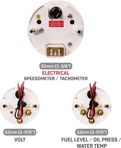 RaceTech Classic 1 Serious Mechanical 6 Gauge Set White Dial for Car's Instrument Cluster - Includes Speedometer & Tachometer - Volt, Fuel Level, Water Temperature & Oil Pressure Gauge in Kuwait