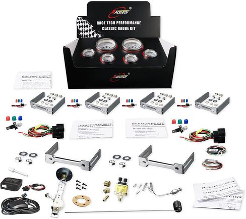 RaceTech Classic 1 Serious Mechanical 6 Gauge Set White Dial for Car's Instrument Cluster - Includes Speedometer & Tachometer - Volt, Fuel Level, Water Temperature & Oil Pressure Gauge in Kuwait