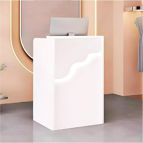 مكتب استقبال صغير مع ضوء مضاد LED ، مكتب الاستقبال الحديث مع درج قابل للقفل ، عداد الخروج من البيع بالتجزئة الأبيض لصالون تجميل متجر الملابس (الأبيض ، 37.8x23.6x15.7in) in Kuwait