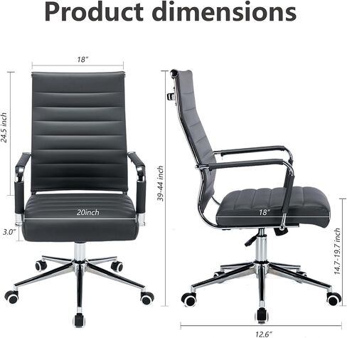 Office Desk Chair Leather, Conference Room Chairs with Wheels, Executive Modern High Back Ergonomic Swivel Rolling Ribbed Computer Chair in Saudi Arabia
