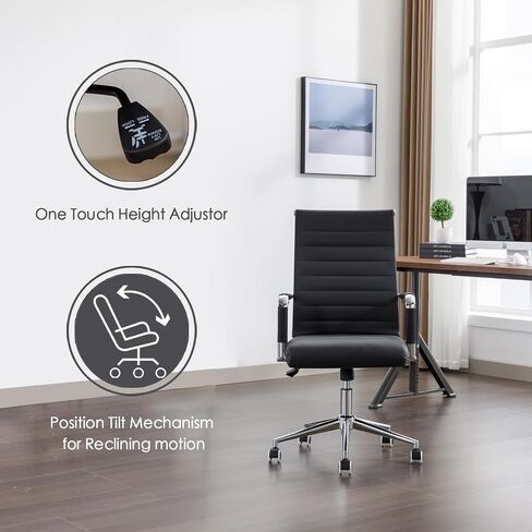 Office Desk Chair Leather, Conference Room Chairs with Wheels, Executive Modern High Back Ergonomic Swivel Rolling Ribbed Computer Chair in Saudi Arabia